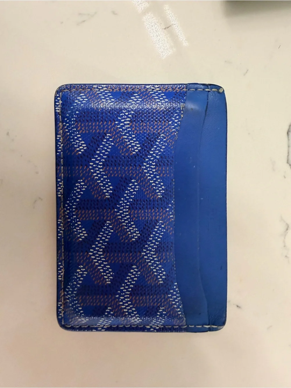 Goyard Royal Blue Card Case with Chevron Motif